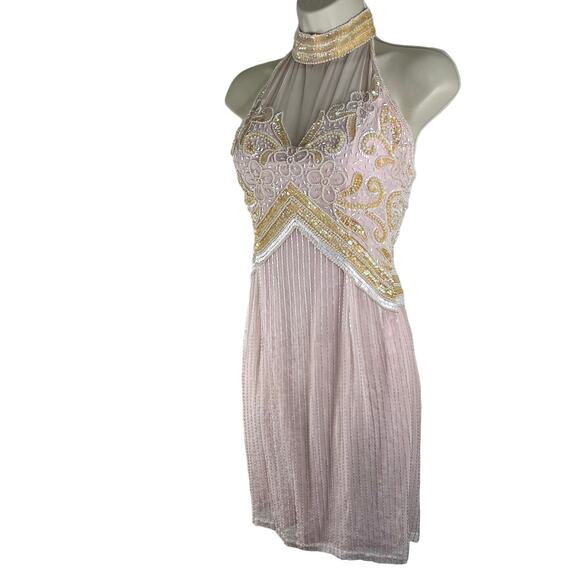 VTG Beaded Halter Dress European Sz 34 SMALL Cocktail Party Fairycore Retro 70s - Picture 1 of 16
